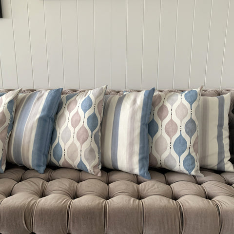 Blue, Grey & Cream Cotton Cushion Cover