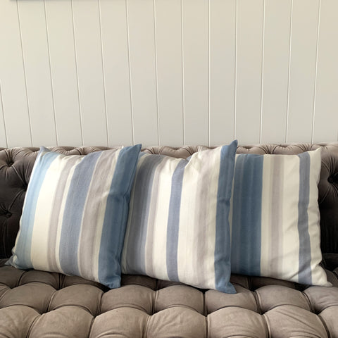 Blue, Grey & Cream Cotton Cushion Cover