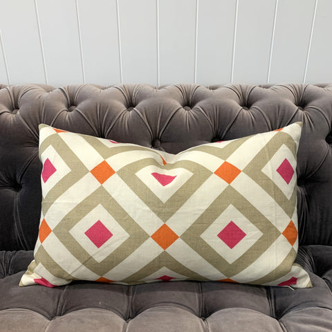Taupe, Pink & Orange Linen Cotton Cushion Cover