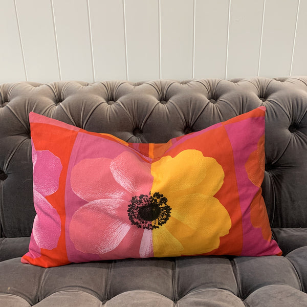 Pink & Red Flower Cotton Cushion Cover