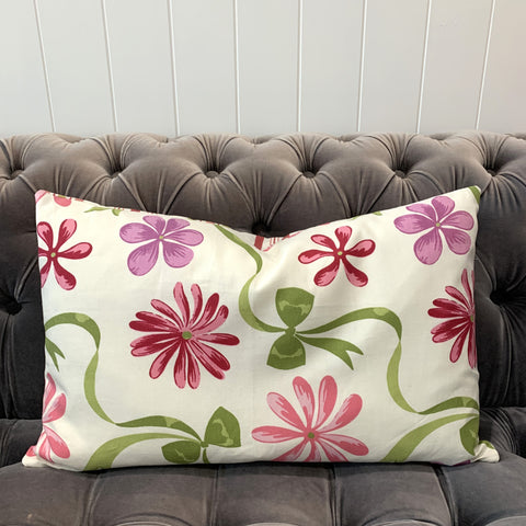 Pink & Green Flower Cotton Cushion Cover