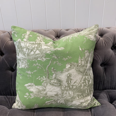 Green Toile Cotton Cushion Cover