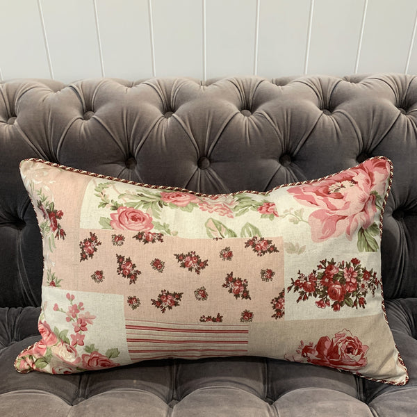 Pink & Taupe Floral Cotton Cushion Cover