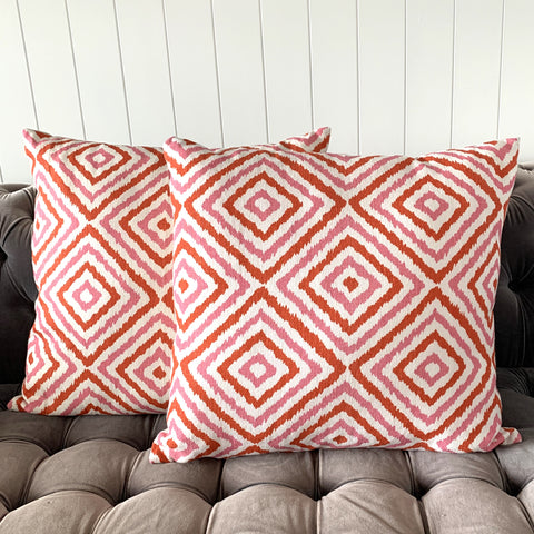 Orange, Pink & White Linen Cotton Cushion Cover